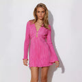 Champagne satin draped cocktail dress